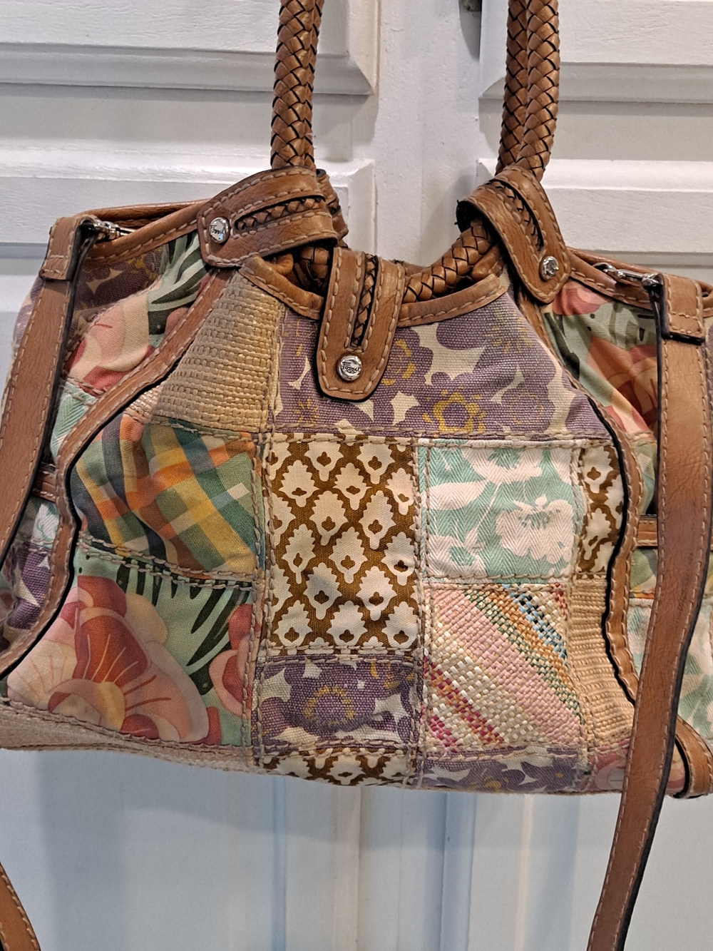 Fossil Modern Vintage Patchwork Shoulder Crossbody Bag in Tan and Multi - Picture 6 of 16